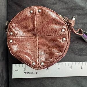 Junior Drake Lizard Leather Brown Small Round Coin Purse Wallet Mini Bag